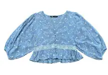 Zara Openwork Floral Embroidered Eyelet Blouse‎ Size M