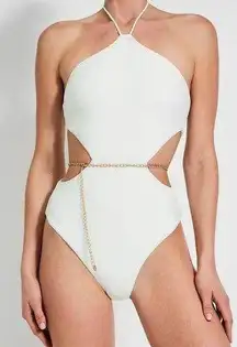 Devon Windsor  Aspen Sleeveless Cutout Full Piece Swimsuit Off-White Women's XS