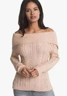 White House Black Market Light Pink Back Bow Knit Cowl Neck Sweater