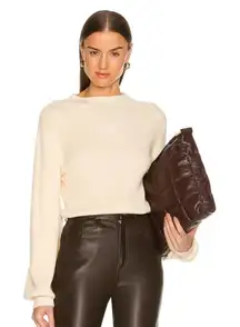 L’Academie Fable Sweater Mock Neck Ribbed Balloon Sleeve Cream Wool XXS Classic