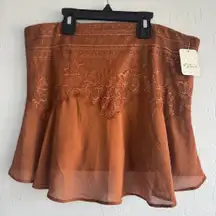 NWT Free People Caramel Cafe Tube Top M Smocked Lace Cropped High Low Boho Fall
