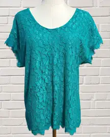 Diane Von Furstenberg Teal Lace Blouse Feminine Romantic Silk-Lined Top Gold Zip