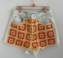 Wild Fable Highest Rise Cutoff Shorts Front Crochet Paneling Button Fly 6