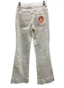 Escada Vintage Y2K Flare White Denim Jeans w/ Contrast Stitching  US 2 / 4