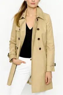 J.Crew Icon Trench Coat Petite Size 0 Khaki Belted Classic Double Breasted