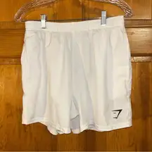 Gymshark Women’s Navy/White athletic shorts Both Pockets& Drawstrings Sz Med-EUC