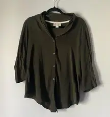 Anthropologie Saturday Sunday women Dark Green Button Up Blouse small Front Knot