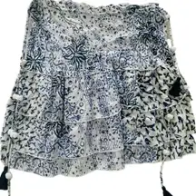 Poupette St. Barth White Blue Green Tassel Tiered Mini Skirt