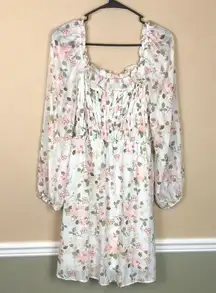 And Now This Women’s Floral Print Smocked Square Neck Long Sleeve A-Line Dress
