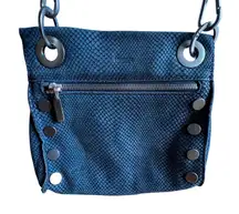 Hammitt Snakeskin Embossed Leather Crossbody Bag Blue Grommets Rivet Zip Pocket