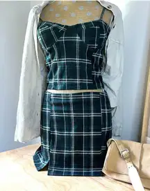 Black, Dark Green Plaid Cami-Miniskirt Set