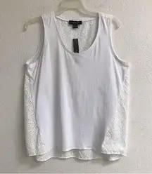 August Silk white eyelet scoop neck tank top L