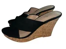 Charles David Latrice Size 9 Black Wedge Sandals Strappy Suede Womens