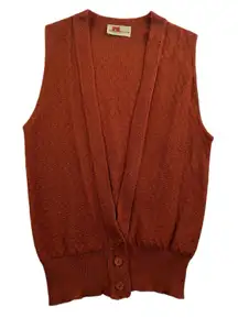 Vintage 70s XS Sweater Vest V-Neck Button Up Burnt Orange Earthy Cottagecore