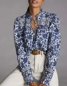Love The Label Floral Blouse Top in Mabel Blue White Size Medium