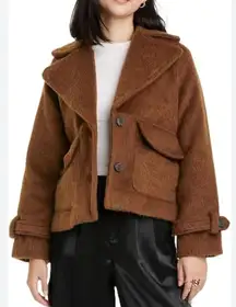 A New Day Brown Two Button Spread Collar Lined Furry Jacket Size Small