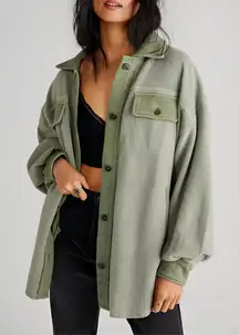 Free People FP Womens Fall Ruby Oversized Distressed‎ Shirt Jacket Shacket XS