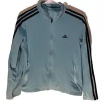 Adidas Jacket Women Turquoise Three Stripes Full Zip Athletic Warm Up Fleece M