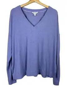 Tommy Bahama Women Sz XL Sea Cove Island Soft Ribbed Sweater Top Blue‎ V-Neck