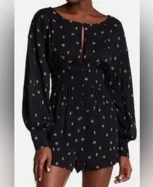 Woman’s Free People Love Grows Front Button Long Sleeve Black Romper Size Small