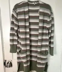Open Front Long Striped Cardigan