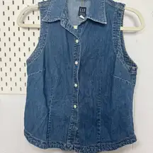 Vintage GAP Denim Vest Button Up Blue Size M Denim Shirt Y2K 00’s Sleeveless Top