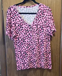 Posh Peanut Pink and Black Leopard Print Short Sleeve Top