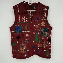 Vintage Ugly Christmas Sweater Vest Knit Red Winter 90s  Women’s Medium