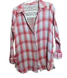 Soft Surroundings Top Womens Medium Multicolor Plaid Gauze Crinkle Blouse