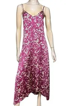 Free People  L Purple Floral Print Double Dare Open Strappy Back Long Slip Dress