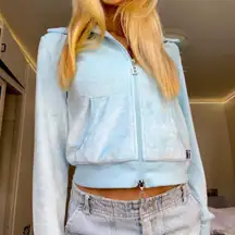 bisou jeans vintage y2k baby blue velour / velvet fleece double zip track jacket