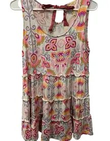 Matilda Jane Breathe Deeply Floral Ruffle Tunic Tank Top Mini Dress Size Medium