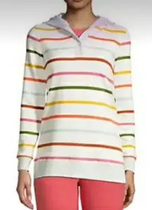 Lands' End Serious Sweats Multi Striped Pullover‎ Hoodie Size Large petite