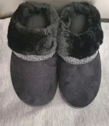 Memory Foam Slippers Faux Fur. Black Slip Ons