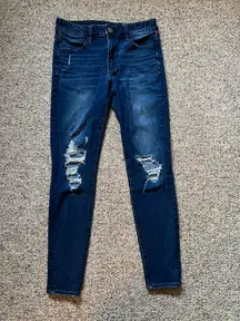 American Eagle Dark Wash Lightly Distressed Skinny Jeans