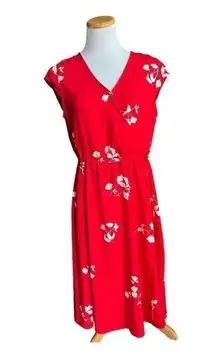 Womens City Streets Red Floral Faux Wrap A-Line Dress - Sz L