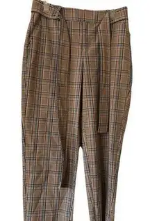 A New Day Plaid Tie Waist Straight Pants Brown & Beige sz 6 NWT