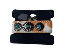 Noir Cowhide Cow Flower Turquoise Wide Wrap Leather Bracelet Cuff Wristband New