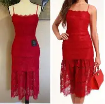 Lulus NWOT  Wagner Red Lace Sleeveless Midi Dress