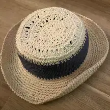 Vintage woven Hat with Cream with Blue Band