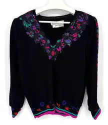 Umi‎ Collections by Anne Crimmins Neiman Marcus Vintage 80s Appliqué Sweater Med