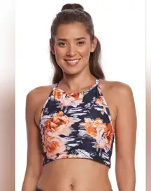Betsey Johnson Floral High Neck Cross Back Yoga Crop Top