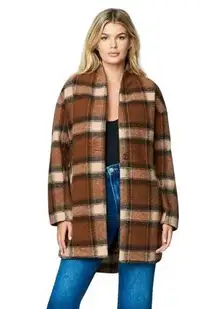 Blank NYC Plaid Cocoon Wanderer Lined Long Sleeve Button Closure Pea Coat Size M
