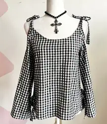 Black Gingham Top,‎ Vintage Y2K 2000s Indie Sleaze Soft Grunge Small
