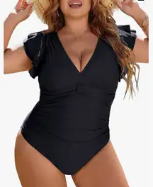 Women's Tummy Control Swimsuit One Piece Full Coverage Plus Size Bathing Suit Retro Ruffle Swimwear