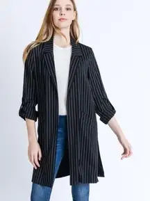 Love Tree Pinstripe Roll Up Sleeve Long Line Blazer Jacket SMALL