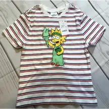 The Simpson Patriotic Graphic Print Short Sleeve Striped T-Shirt Women's S NWT