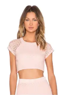Monrow x REVOLVE EXCLUSIVE  Crochet Fishnet Crop Top‎ Pale Peachy Pink XS
