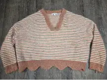Newbury Kustom Striped V Neck Sweater Pullover Peach Ivory Size Large