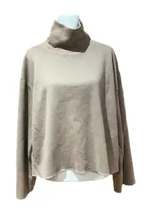 Zara Brown Ribbed Long Sleeve Mock Neck Cropped Shirt